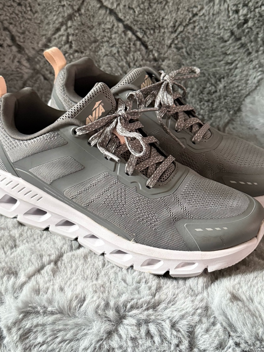 Avia Gray Sneakers with Soft Pink Heel Loop Women's Size 10 Lace Up